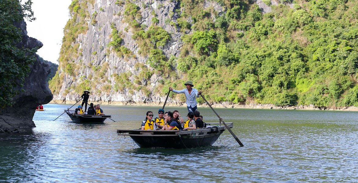 Bamboo boat ride with locals